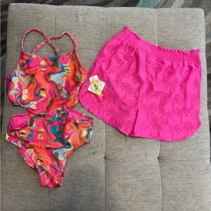 Penelope Mack Swimsuit W/Matching Shorts Sz 12 Girls